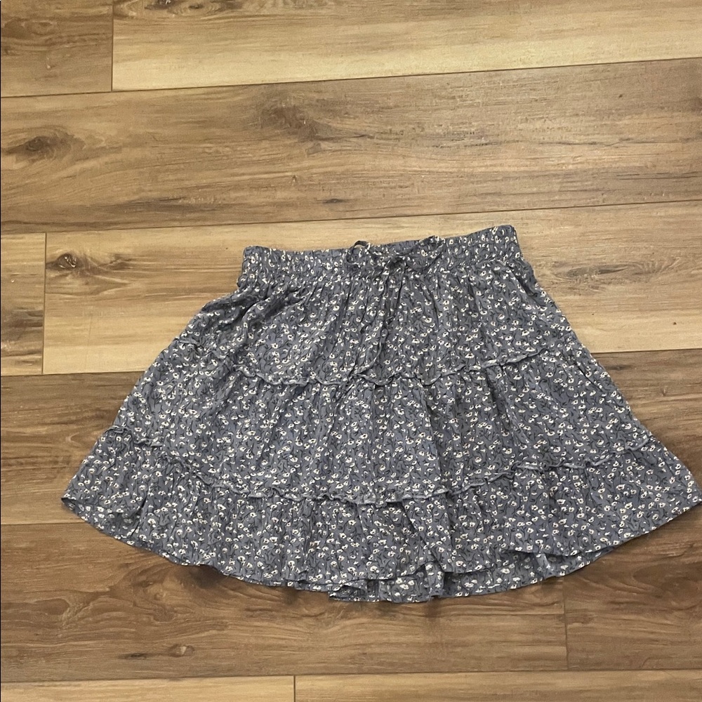 Floral Tiered Skirt in Blue and White